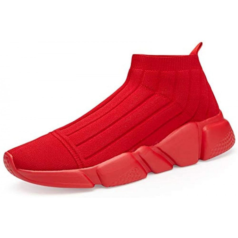 Men's Running Shoes Breathable Knit Slip On Sneakers Lightweight Athletic Shoes Casual Sports Shoes All Red